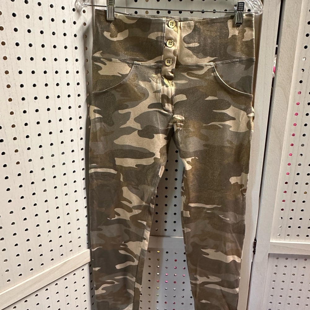 Freddy Glitter Camo Camouflage High-Waisted Pants 7/8 Length Size L